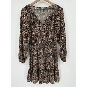 Old Navy Mini Dress Women Large Leopard Print Long Sleeve V-Neck Elastic Waist
